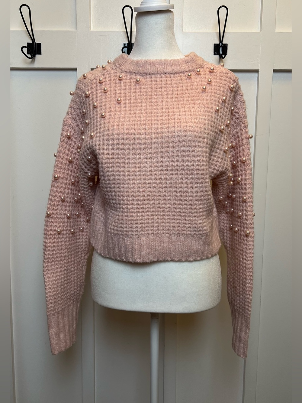 Altar'd State AS Sweater Rose Pearl Detail Cropped Twee Women's Size XS Coquette